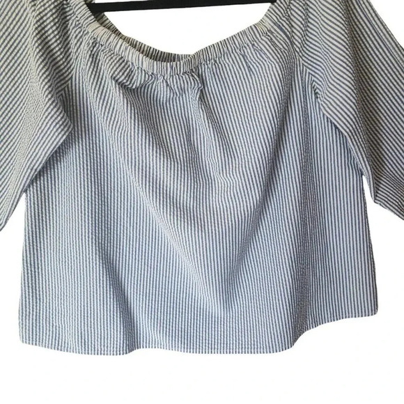 Vineyard Vine Indigo Top Blouse Blue Off Shoulder Striped Stretchy Size 16 - Picture 9 of 9